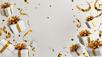 white gift box's with golden ribbons floating on white background illustration.ai  