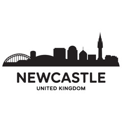 Obraz premium Newcastle skyline horizontal banner. Newcastle, United Kingdom. Vector template for your design. Vector black silhouette. with white background