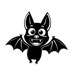 A cute cartoon bat with wide wings spread, grinning with sharp teeth, isolated on a white background