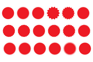 Star badges circle template set in black, red and green with white background. Sale price tag. Stocker starburs, sticker. vector illustrator.