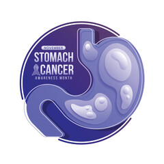 Stomach cancer awareness month - Text and Periwinkle ribbon awareness Stomach symbol with abstract layers and line border in circle dark purple background vector design