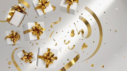 white gift box's with golden ribbons floating on white background illustration.ai  