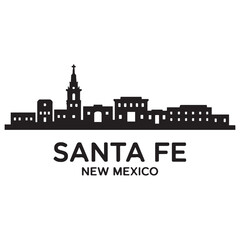 Obraz premium Santa Fe skyline horizontal banner. Santa Fe, New Mexico. Vector template for your design. Vector black silhouette. with white background