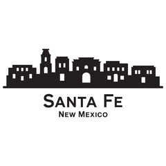 Santa Fe skyline horizontal banner. Santa Fe, New Mexico. Vector template for your design. Vector black silhouette. with white background