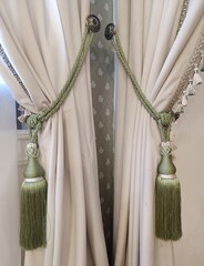 white silk curtain, interior decor elements, curtain decoration, portiere
