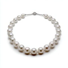 Elegant White South Sea Pearl Necklace with Diamond Clasp - Top View on Pure Background