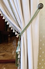 white silk curtain, interior decor elements, curtain decoration, portiere
