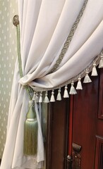 white silk curtain, interior decor elements, curtain decoration, portiere
