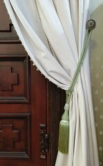 white silk curtain, interior decor elements, curtain decoration, portiere
