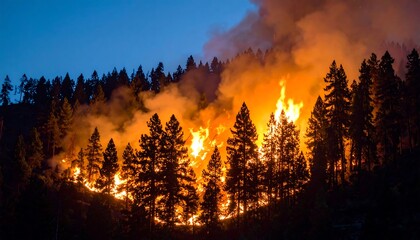 Forest fire at twilight