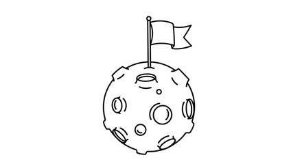 Illustrating celestial bodies with impact craters and a small flag on top representing discovery and exploration in space