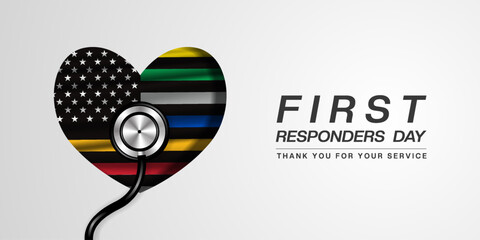 National First Responders Day. First responders flag and stethoscope. Great for posters, banners and social media. White background.