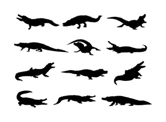 animal crocodiles silhouette set vector