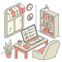 Fototapeta premium Online Shopping from Home with Laptop and Digital Storefront View