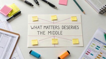 Creative Workspace with Mind Map and Sticky Notes for Ideas