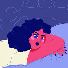 Calm and expressive portrait of a woman with curly hair lying down, embracing peaceful self-love.