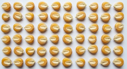 黄金色のトウモロコシ種子 整然と並ぶ美しい模様 自然光で輝く粒々. AI Generated