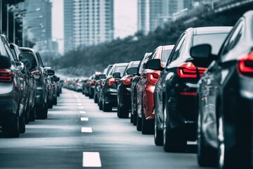 Bumper-to-Bumper: A Colorful Snapshot of Highway Traffic Jam with Rows of Cars and Delayed Movement