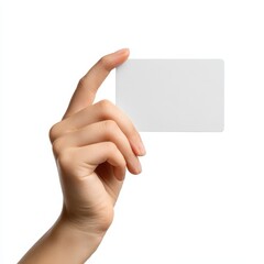 Obraz premium Female Hand Gripping a Plain Gift Card on a Bright White Background