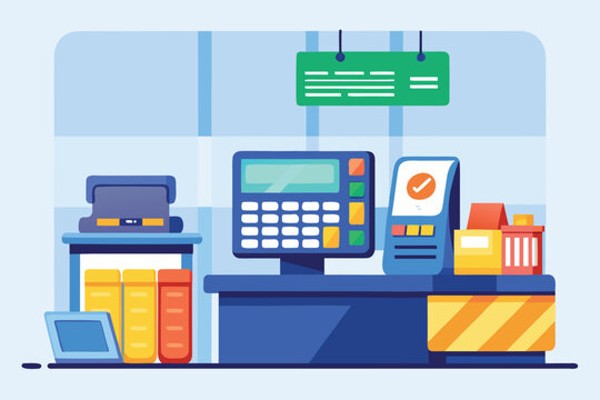 Cashier terminal setup in a retail store highlighting equipment and organization for efficient sales processing
