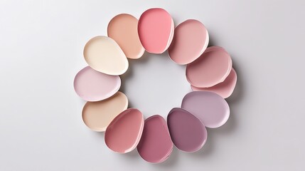 A close-up of pink Easter eggs and pink pills in a row on a white background, representing medicine, candy, and healthcare