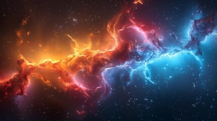 Obraz premium Colorful nebula with orange fire and blue ice-like clouds