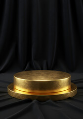 Gold pedestal on black fabric