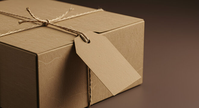 Tied cardboard box with blank label