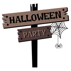 Halloween Party Wooden Sign – Rustic Spooky Event Illustration for Festive Decor