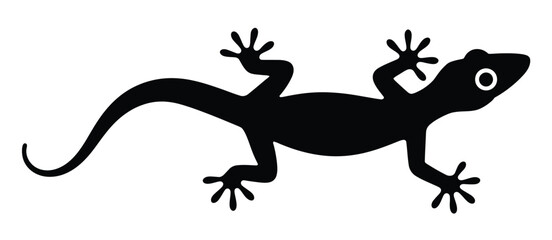 Black silhouette of a gecko with a long tail and visible toes