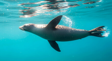 Obraz premium sea lion swimming underwater