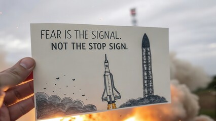 Motivational Art with Rocket Illustration and Inspirational Text