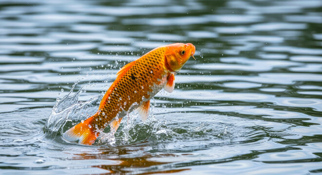 orange koi fish jumping in water