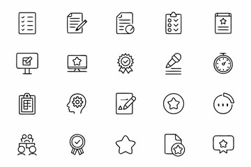 A detailed vector pack visualizing testing and assessment processes through elegant line art. Perfect for certification courses, HR evaluations, and academic testing materials