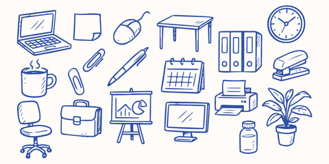 Hand drawn Daily Office for  sticker or notebook illustration