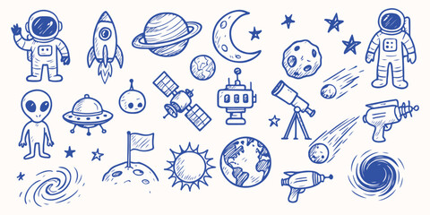 Hand drawn Outer Space  for sticker or notebook illustration