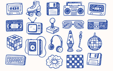 Hand drawn Retro 80s Vibes for  sticker or notebook illustration