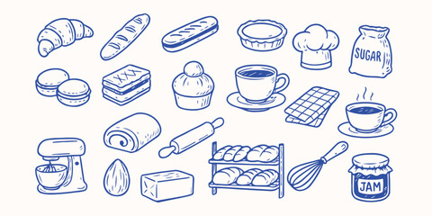 Hand drawn French Bakery  for sticker or notebook illustration
