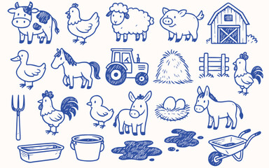 Hand drawn  Farm Animals for sticker or notebook illustration
