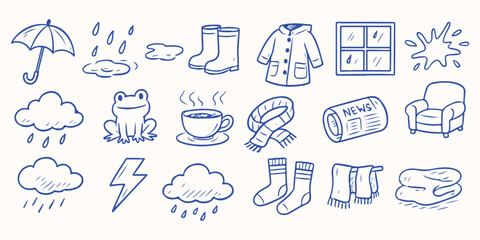 Hand drawn Rainy Day for  sticker or notebook illustration