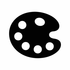 Obraz premium Black silhouette of an artist s paint palette with seven circular wells isolated on white background