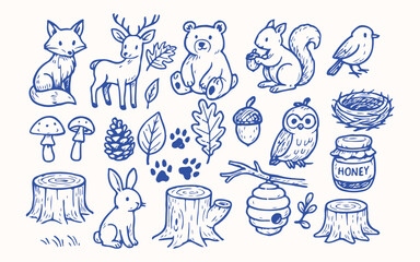 Hand drawn Forest Animals  for sticker or notebook illustration
