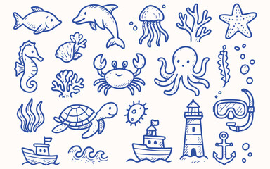 Hand drawn  sea life for sticker or notebook illustration