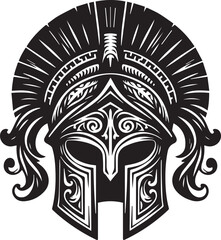 Obraz premium Ancient Greek Warrior Helmet Vector – Black and White Illustration