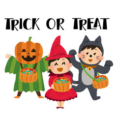 Trick or Treat Cartoon Icon – Halloween Pumpkin, Ghost, and Bat Festive Illustration
