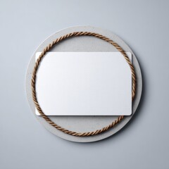 Blank white card framed by rope on a light gray circle