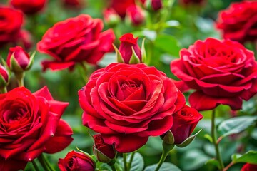 Obraz premium Bunch of red roses are in a garden