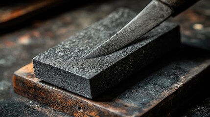 view of knife on wooden table