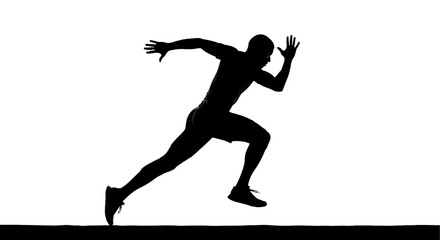 A black silhouette of a runner at the starting line, ready to sprint.