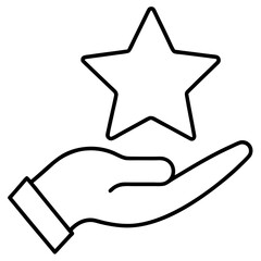 Reward and recognition icon – hand holding star, vector line